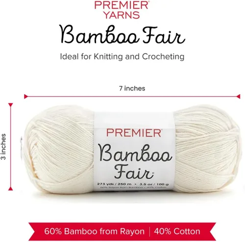 Vista 2 de Premier Yarns Hilo de bambú Fair DK, para tejer y tejer, mezcla de algodón para tejido y ganchillo en climas cálidos, color marfil
