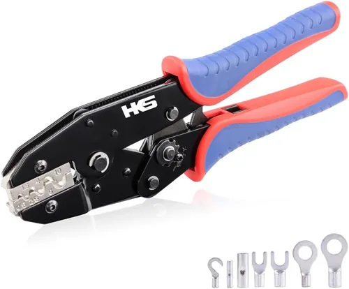 Vista 10 de HKS Herramienta de Engaste para Manguitos, Terminales de Virola y Extremo de Cable de Pin - Engastadoras de Cables con Trinquete - AWG 3-1/0