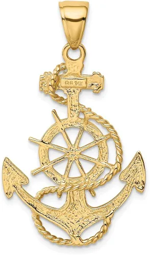 Vista 2 de Colgante grande de oro amarillo de 10 quilates con diseño de rueda de ancla