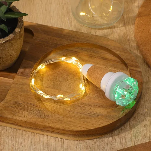 Vista 8 de Uonlytech 2 luces de corcho para botella de vino con tira de luces, luces recargables por USB, luces de botella de destello de luz de diamante