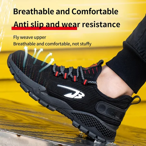Vista 4 de Zapatos de trabajo para hombre con puntera de acero para hombre, transpirables y ligeros, zapatos de seguridad con punta compuesta, zapatos