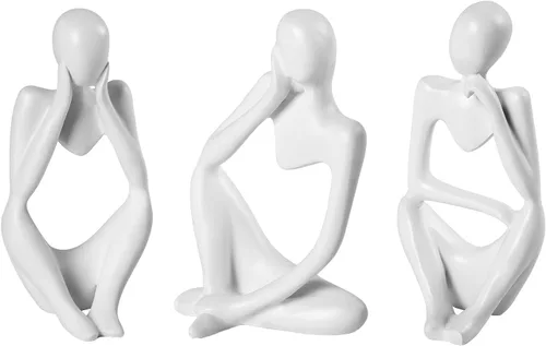 Vista 26 de BMLCGJ Estatua del pensador dorada, escultura de arte abstracto decorativa, figuras coleccionables de resina dorada para decoración del hogar, sala