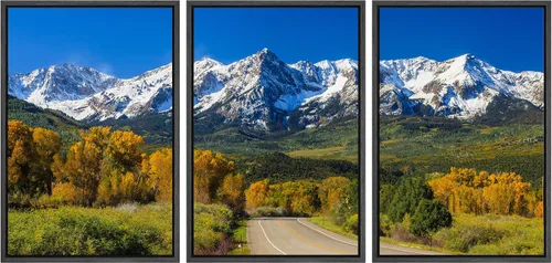 Vista 16 de wall26 Lienzo enmarcado para pared, juego de arte rojo, verde y amarillo, bosque de montaña otoñal, naturaleza, desierto, fotografía, realismo