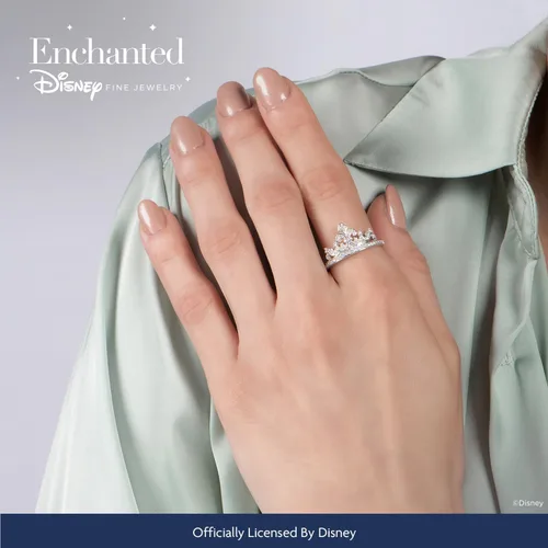 Vista 2 de Jewelili Enchanted Disney Fine Jewelry - Anillo de plata de ley de 1/4 Cttw Princess Disney Crown Ring
