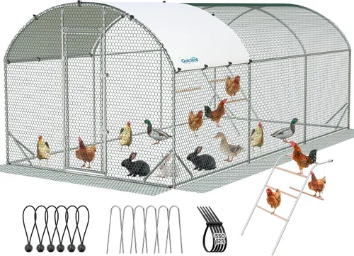 Vista 13 de Quictent Essential Series - Gallinero de metal de 6.6 x 9 x 6.6 pies con escalera de escalada, jaula para aves de corral al aire libre con alambre