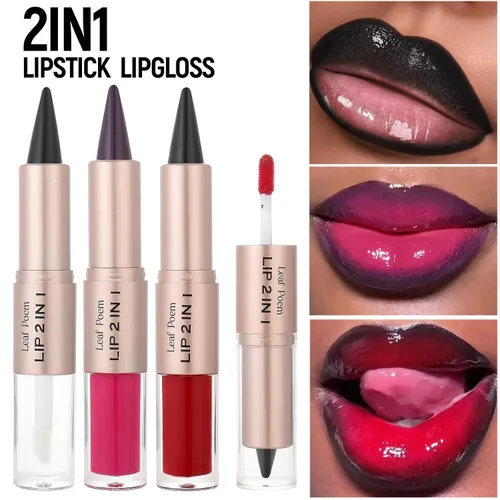 Vista 84 de BAISEN DIARY 2 en 1 doble punta mate delineador de labios y brillo de labios, lápiz combinado de labios marrón nude degradado, delineador de labios