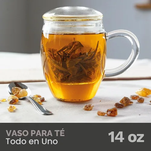 Vista 2 de Creano Vaso de té con infusor y tapa de 13.5 fl oz - Taza de té grande - Apto para microondas y lavavajillas - Set de regalo para tetera de hojas 1