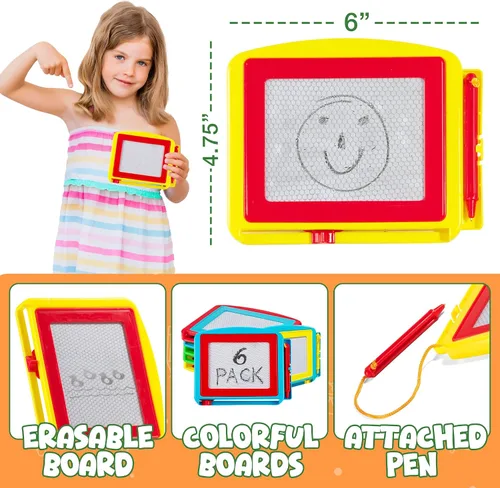 Vista 3 de Bedwina Pizarra magnética de dibujo para niños (paquete de 6) Tableta de dibujo borrable y bloc de dibujo de viaje para niños y niñas, regalos
