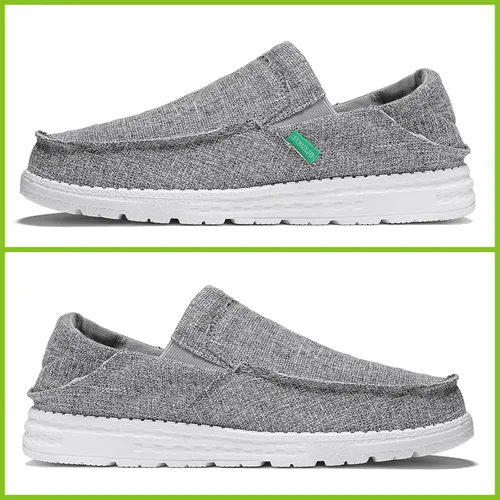 Vista 7 de JXRUXZO Men's Slip on Cloth Shoes Plantar Fasciitis Canvas Loafer Shoes with Arch Support Insole,Casual Comfort Slippers Soft Outdoor Boat Shoes