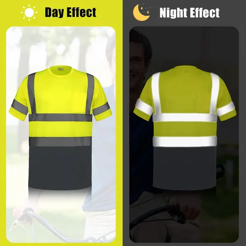 Vista 3 de Zhanmai 3 piezas de camiseta de manga corta de alta visibilidad para hombres clase 3 camiseta reflectante transpirable de seguridad para el trabajo