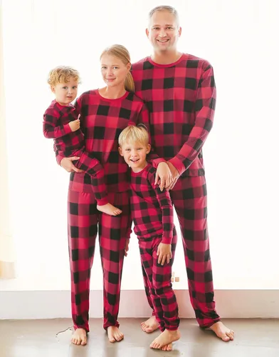 Vista 4 de VAENAIT BABY Infant Toddler Kids Adult Couple Family Matching Women Men Christmas Pjs Xmas Holiday Buffalo Plaid Pajama Set