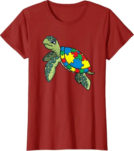 Vista 49 de Turtle Puzzle Pieces for Autism Awareness Kids Women Teacher T-Shirt Asphalt Grey