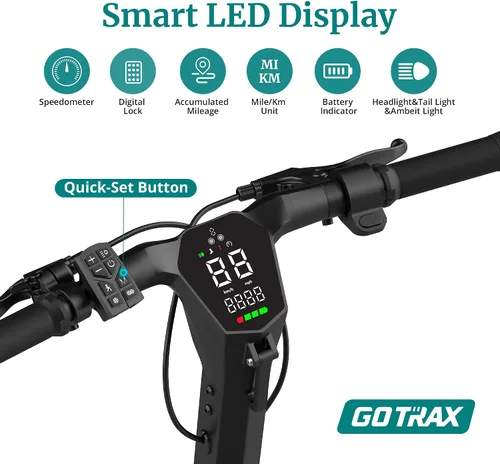 Vista 6 de Gotrax Ares - Patinete eléctrico todoterreno para adultos, neumáticos sin cámara de 10 pulgadas, autonomía de 25 millas con motor dual de 500W