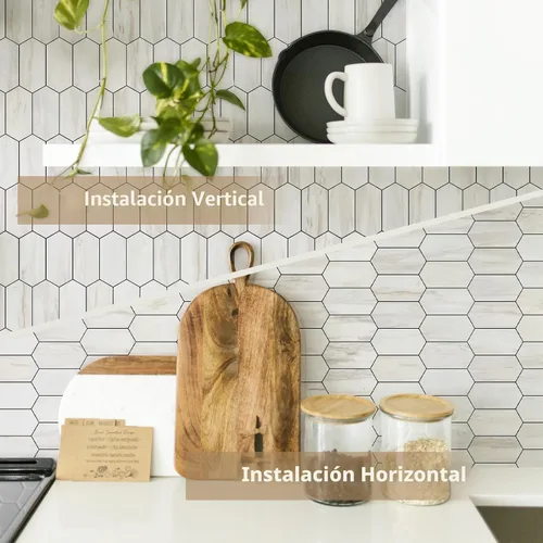 Vista 6 de Vamos Tile - Azulejo de salpicaduras de pelar y pegar hexagonal largo para cocina y baño - 1 hoja de adhesivo para salpicaduras en la pared de 12.4