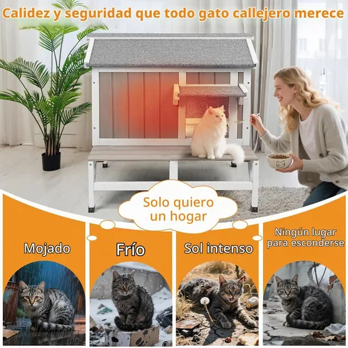 Vista 7 de PetsCosset - Casa Aislada para Gatos al Aire Libre con Balcón, Aislamiento Total, Resistente a la Intemperie, Exterior, Refugio para Gatos Ferales