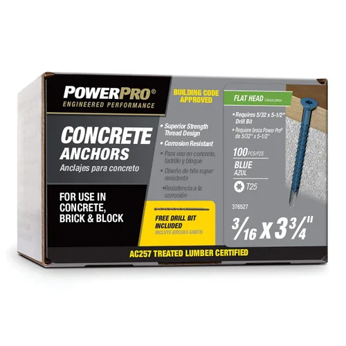 Vista 10 de Power Pro Anclajes de tornillo de hormigón de cabeza plana blancos (1/4" x 1-1/4") - 100 piezas
