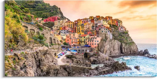 Vista 21 de NAN Wind 3 piezas de lienzo moderno pintura de pared paisaje urbano tradicional puerto mediterráneo mar Cinque Terre Italia costa paisaje impresión