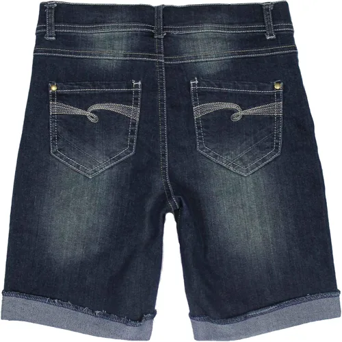 Vista 2 de Bienzoe Pantalones cortos de mezclilla para niñas pantalones cortos elásticos de cintura baja para niños, para usar todo el día, perfectos