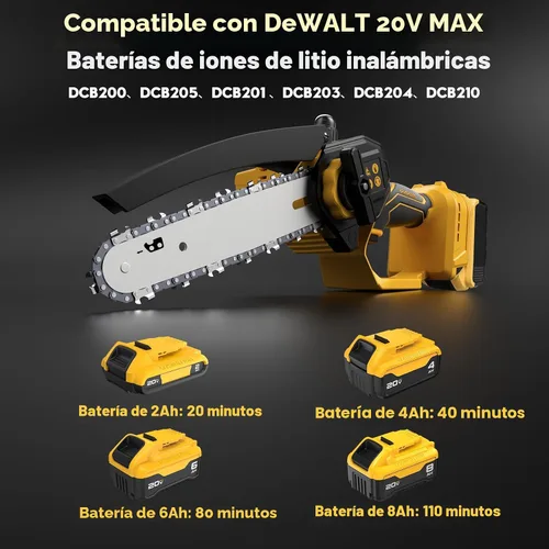Vista 2 de Mini motosierra inalámbrica para batería Dewalt de 20 V MAX, motosierra 2 en 1 de 8 y 6 pulgadas sin escobillas con motosierra sin escobillas de 750