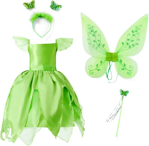 Vista 2 de Vestidos de princesa para niñas, disfraz de hada con disfraz de hada de princesa, disfraces de Halloween para niñas con alas de hadas