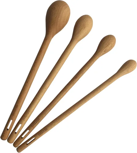 Vista 2 de Juego de 4 cucharas medidoras de madera de mango largo grabadas para ingredientes secos y líquidos, juego de madera de haya (asas de 9 pulgadas)