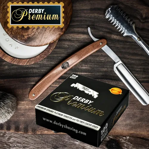 Vista 8 de 100 cuchillas de afeitar "Derby Premium" de un solo filo para maquinilla de afeitar recta