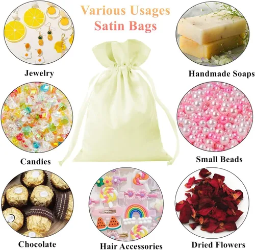 Vista 5 de 35 Piezas Bolsas de Regalo de Satén Beige de 5 x 7 Pulgadas - Bolsas de Baby Shower - Bolsas de Favores de Boda - Bolsa de Tela con Cordón - Bolsas