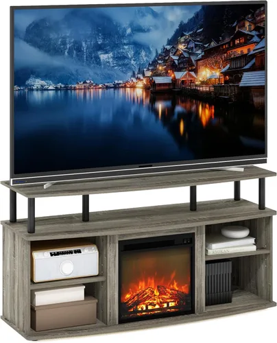 Vista 28 de Furinno Jensen Soporte de Centro de Entretenimiento con Chimenea para TV de hasta 55 Pulgadas, Americano, Eléctrico con Cable, Ajustable