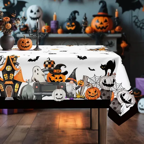 Vista 12 de Mantel rectangular de Halloween, color negro, 60 x 84 pulgadas Halloween 01