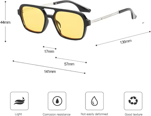 Vista 3 de OSAGAMA Gafas de sol cuadradas vintage de aviador pequeñas de los años 70, gafas planas para mujeres y hombres, persianas de metal, protección UV