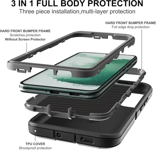 Vista 4 de Funda para Galaxy S22 Plus con protector de pantalla de TPU flexible [2 unidades], 3 en 1, cuerpo completo, a prueba de golpes, resistente a prueba