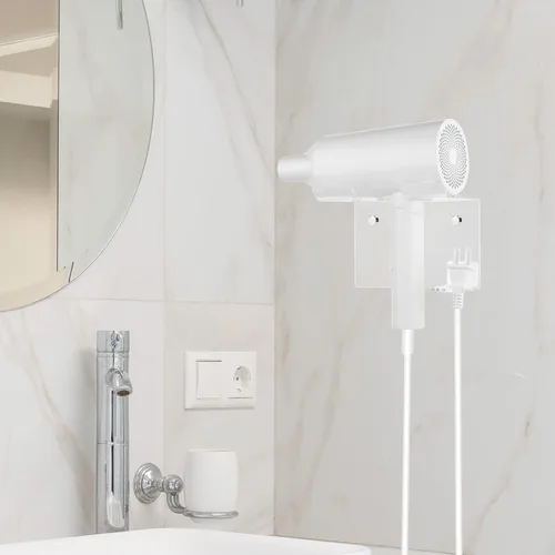 Vista 4 de Cosmos Soporte para secador de pelo de montaje en pared, estante de almacenamiento de acrílico para secador de pelo, organizador de almacenamiento