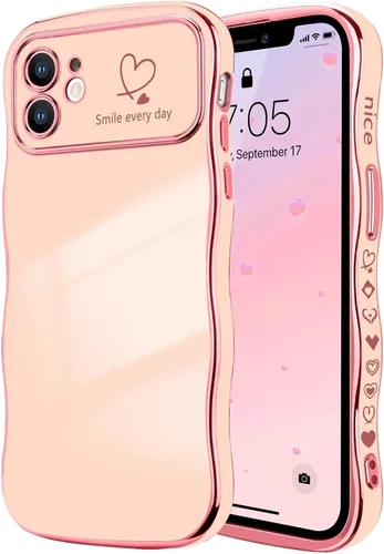 Vista 110 de LCHULLE - Funda para iPhone Air, linda para mujeres y niñas, con forma de onda, color azul bebé Luxury Plating Curly Wavy Frame with Love Heart