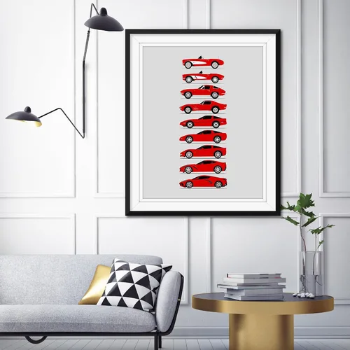 Vista 4 de Idea Network Póster hecho a mano compatible con Chevy Corvette Generations (perfil lateral) impresión de Chevrolet (C1 C2 C3 C4 C5 C6 C7 C8) – Rojo
