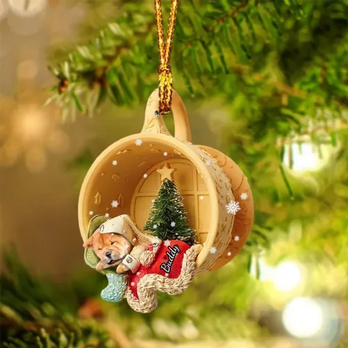 Vista 71 de Adornos de acrílico de encargo de la Navidad del nombre del perro, forma 2D personalizada para los amantes del perro Bulldog