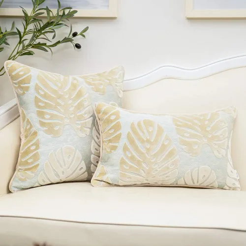 Vista 4 de Funda para almohada o cojín Alerfa de 18 x 18 pulgadas con estampado floral, terciopelo, moderna, apoyo lumbar, decorativa, para sofá, para Beige