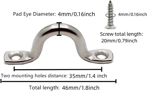 Vista 2 de 20 correas de acero inoxidable 316 para barco Bimini, con diseño de ojo de ojo, amarrar, bucles de cubierta de kayak, 0.157 in de longitud Bimini
