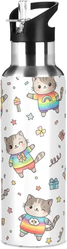 Vista 8 de Cute Cartoon Cats Rainbow Insulated Stainless Steel Water Bottle with Straw 20 Oz, BPA-Free Sports Water Bottle with Straw Leakproof Water Bottles