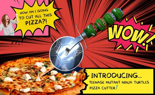 Vista 6 de Teenage Mutant Ninja Cortador de pizza de tortugas Cortador de pizza TMNT Cortador de rueda de pizza TMNT Suministros de fiesta de pizza TMNT