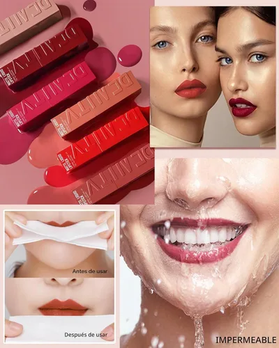 Vista 5 de Lápiz labial líquido mate para mujeres - 2 unidades, rosa nude y rojo vino, tinte labial altamente pigmentado, brillo labial mate aterciopelado