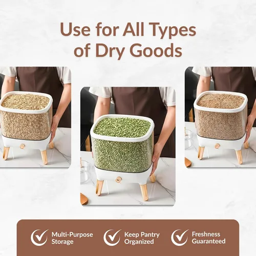Vista 7 de FromUS2U - Recipiente de arroz, dispensador hermético de granos de 25 libras, dispensador de cereales grande para cocina, contenedor de alimentos