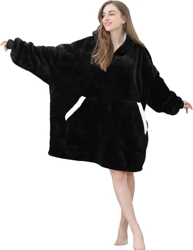 Vista 6 de Kipswiza Manta Ponible con Capucha para Mujeres y Hombres, Sudadera de Mantas con Capucha de Sherpa Suave y Acogedora Extragrande como Regalos