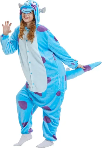 Vista 4 de MGOGO Unisex Adult Pajamas Sulley Sullivan Onesies Halloween Christmas Animal Cosplay Costume Winter Sleeping Wear
