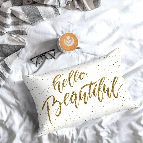Vista 7 de Mugod Funda de almohada rectangular con purpurina dorada, cita motivacional, Hello Beautiful, funda de cojín decorativa para sofá de 20 x 30 pulgadas