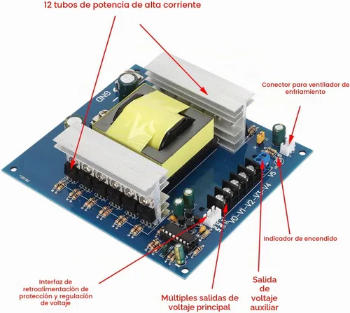Vista 6 de Placa de módulo inversor profesional de 1000 W, convertidor de impulso inversor, transformador, potencia de alta frecuencia, CC 12 V 24 V a CA 18 V