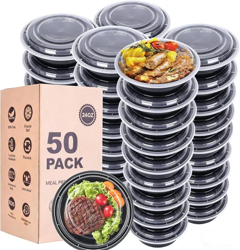 Vista 10 de WGCC Recipientes para preparación de comidas, paquete de 50 recipientes de almacenamiento de alimentos extragruesos con tapas, lonchera Bento