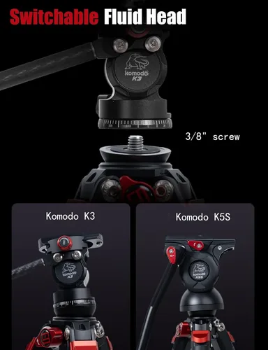 Vista 4 de IFOOTAGE Gazelle TA3B+Komodo K3 trípode de aluminio para cámara con cabezal fluido, trípode de viaje portátil, para fotografía profesional, creación