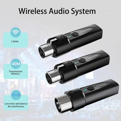 Vista 4 de Sistema de micrófono inalámbrico XLR – 2 transmisores y 1 receptor – Kit de micrófono inalámbrico de doble entrada para micrófonos dinámicos