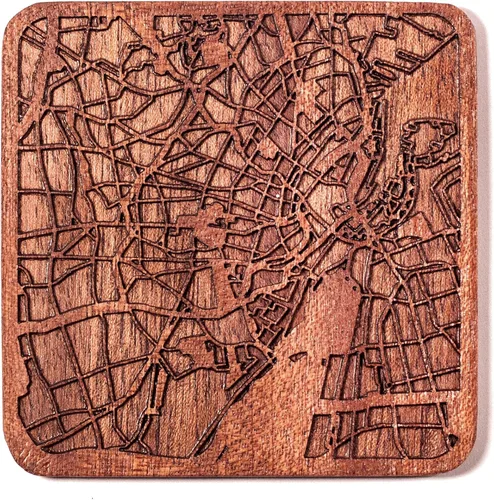 Vista 16 de Posavasos Amsterdam Map by O3 Design Studio, 1 pieza, posavasos de madera Sapele con mapa de la ciudad, hecho a mano, varias ciudades opcionales