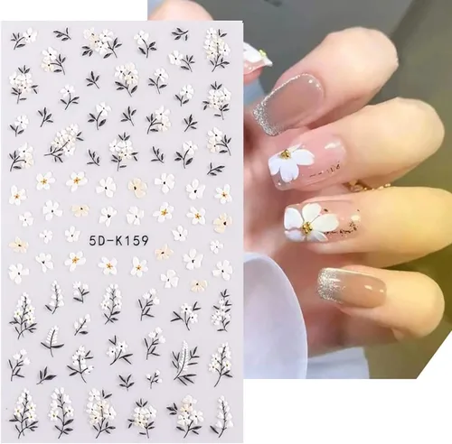 Vista 6 de Calcomanías de arte de uñas de flores 5D en relieve, calcomanías de uñas autoadhesivas para primavera y verano, accesorios de flores 3D